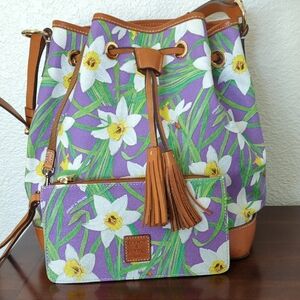 Dooney & Bourke Purple and Green Shoulder Bag with Leather Trim
